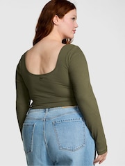 Victoria's Secret PINK Olive Green Long Sleeve Cotton Corset Top - Image 2 of 3