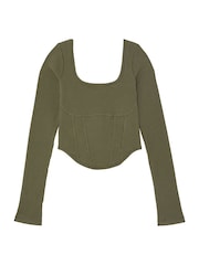 Victoria's Secret PINK Olive Green Long Sleeve Cotton Corset Top - Image 3 of 3