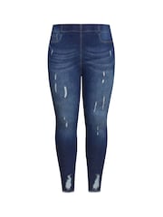 Yours Curve Blue Jenny Cat Scratch Jeggings - Image 4 of 4