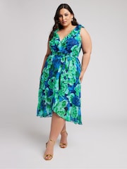 Зеленый - Yours Curve Curve Floral Ruffle Wrap Dress - Изображение 1 из 5