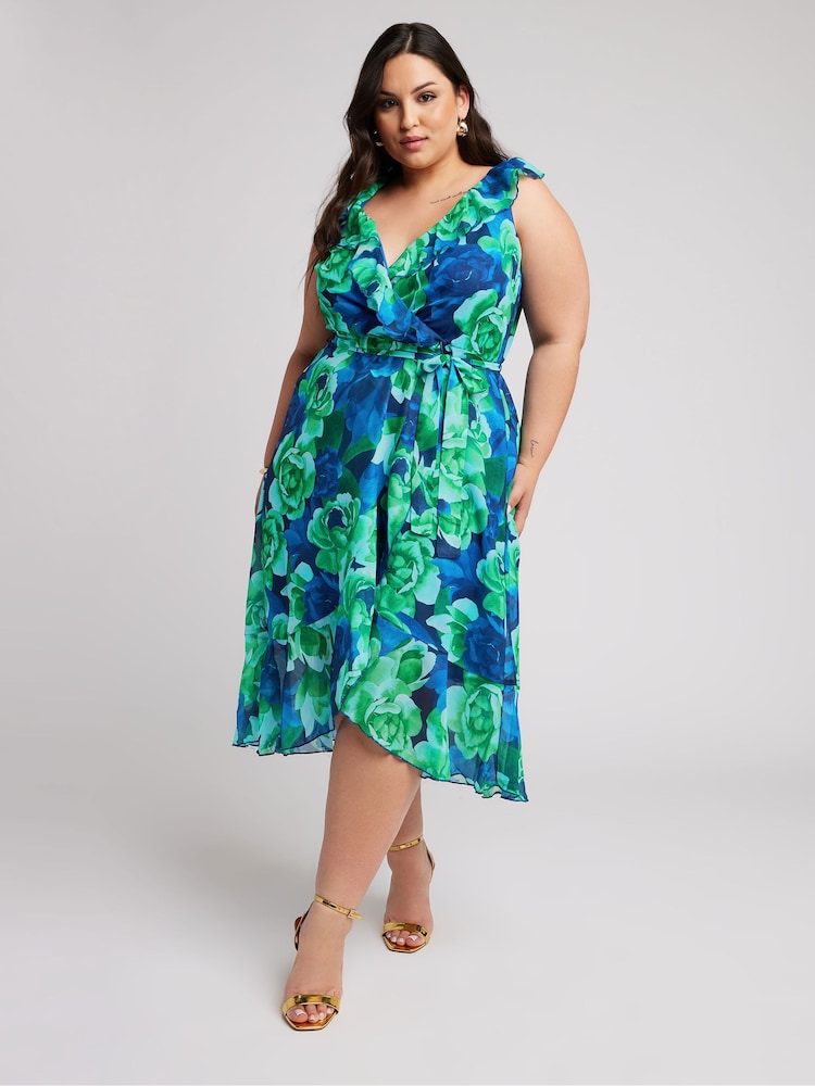 Зеленый - Yours Curve Curve Floral Ruffle Wrap Dress - Изображение 1 из 5