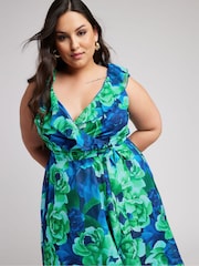 Зеленый - Yours Curve Curve Floral Ruffle Wrap Dress - Изображение 2 из 5