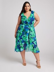 Зеленый - Yours Curve Curve Floral Ruffle Wrap Dress - Изображение 4 из 5