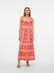 VERO MODA Pink Aztec Style Print Ruffle Summer Maxi Dress - Image 1 of 7