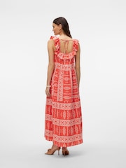 VERO MODA Pink Aztec Style Print Ruffle Summer Maxi Dress - Image 3 of 7
