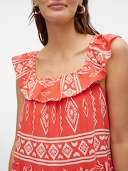 VERO MODA Pink Aztec Style Print Ruffle Summer Maxi Dress - Image 4 of 7