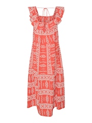 VERO MODA Pink Aztec Style Print Ruffle Summer Maxi Dress - Image 6 of 7