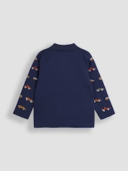 JoJo Maman Bébé Indigo Blue Classic Car Long Sleeve Embroidered Polo Shirt - Image 2 of 3