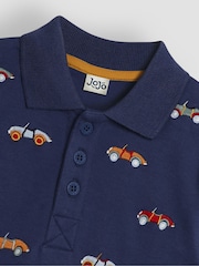 JoJo Maman Bébé Indigo Blue Classic Car Long Sleeve Embroidered Polo Shirt - Image 3 of 3