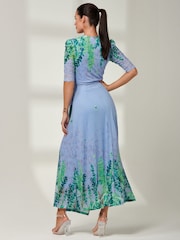 Jolie Moi Light Blue Kinley Print Wrap Mesh Maxi Dress - Image 2 of 6