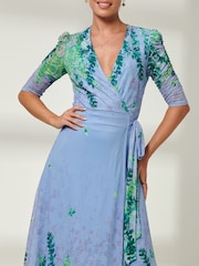 Jolie Moi Light Blue Kinley Print Wrap Mesh Maxi Dress - Image 3 of 6