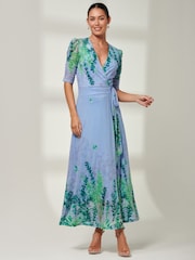 Jolie Moi Light Blue Kinley Print Wrap Mesh Maxi Dress - Image 4 of 6