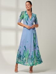 Jolie Moi Light Blue Kinley Print Wrap Mesh Maxi Dress - Image 6 of 6