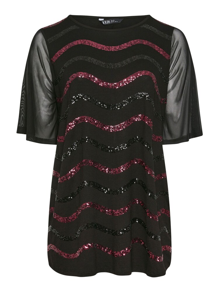 Yours Curve Black Dark Sequin Embellished Mesh Sleeve Top - Image 5 of 5 Yours Curve Black Dark Sequin Embellished Mesh Sleeve Top - Image 5 of 5
