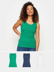 M&Co Blue Scoop Neck 100% Cotton Vests 3 Pack - Image 1 of 6