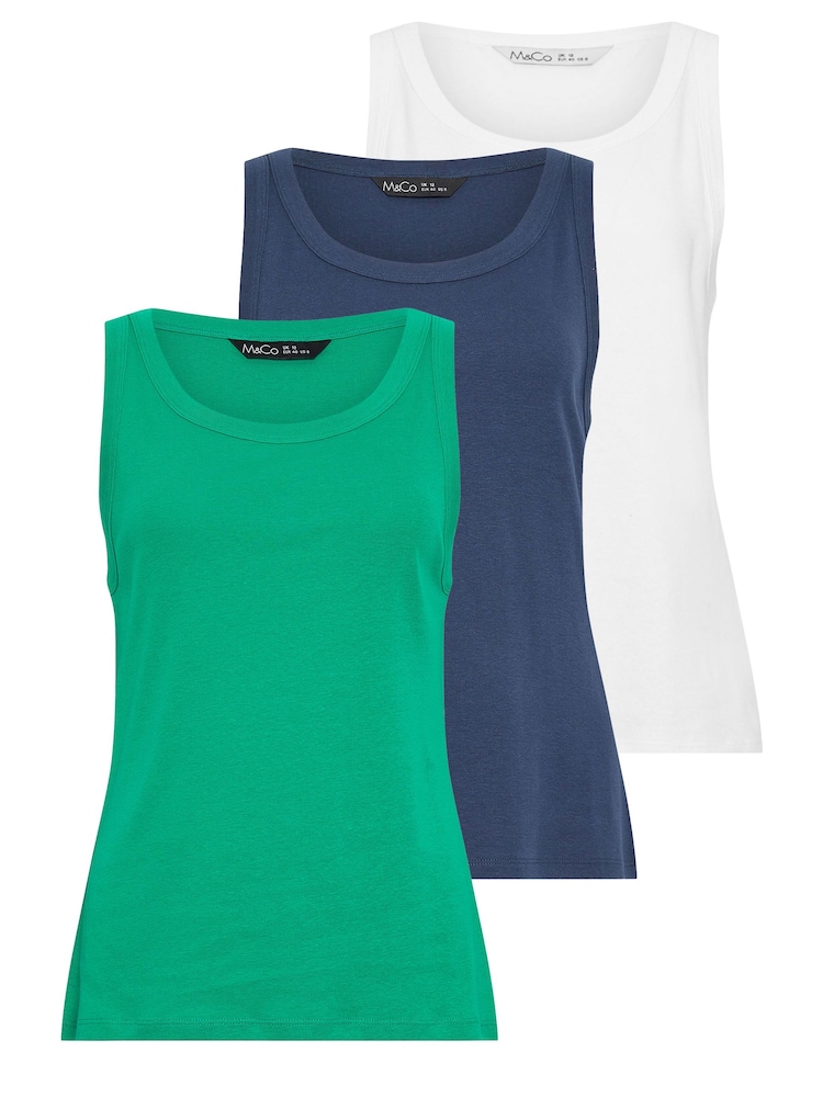M&Co Blue Scoop Neck 100% Cotton Vests 3 Pack - Image 6 of 6