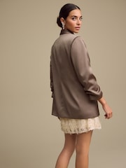 Khaki Grön - Satin Relaxed Ruched Sleeve Kavaj - Bild 4 av 7