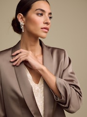 Khaki Grön - Satin Relaxed Ruched Sleeve Kavaj - Bild 5 av 7