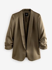 Khaki Grön - Satin Relaxed Ruched Sleeve Kavaj - Bild 6 av 7