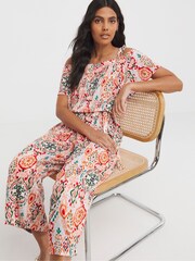 JD Williams Pink Printed Crinkle Tie Strap Jumpsuit - Image 3 of 4