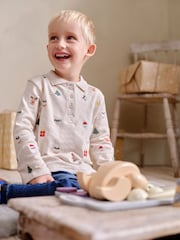 JoJo Maman Bébé Natural Christmas Embroidered Polo Shirt - Image 1 of 6