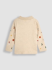 JoJo Maman Bébé Natural Christmas Embroidered Polo Shirt - Image 5 of 6