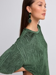 Olive Green Plisse Velvet T-Shirt - Image 1 of 7