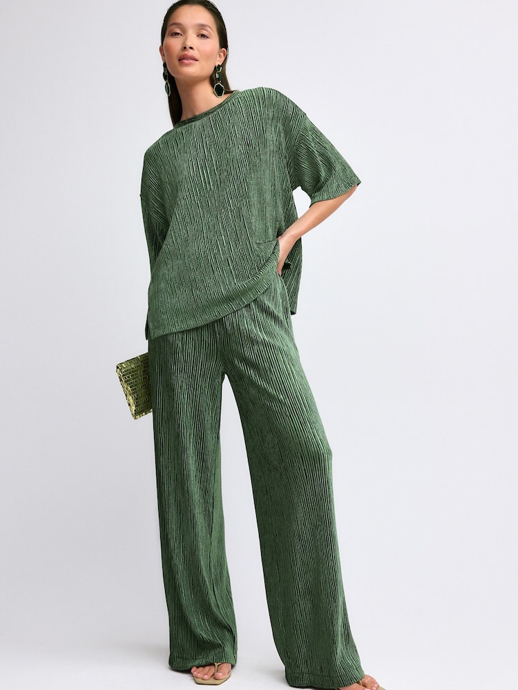 Olive Green Plisse Velvet T-Shirt - Image 2 of 7