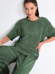 Olive Green Plisse Velvet T-Shirt - Image 3 of 7