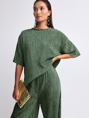 Olive Green Plisse Velvet T-Shirt - Image 4 of 7