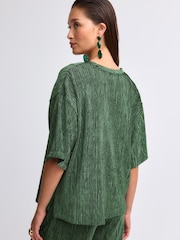 Olive Green Plisse Velvet T-Shirt - Image 5 of 7