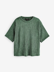 Olive Green Plisse Velvet T-Shirt - Image 6 of 7