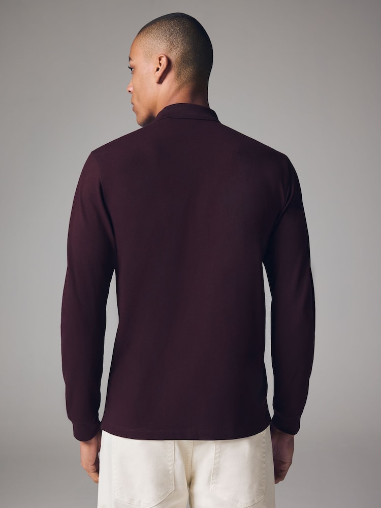 Fig Purple Long Sleeve Pique Polo Shirt - Image 2 of 7