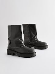 Black Leather Forever Comfort® Buckle Detail Leather Gaiter Biker Boots - Image 1 of 4
