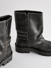 Black Leather Forever Comfort® Buckle Detail Leather Gaiter Biker Boots - Image 2 of 4