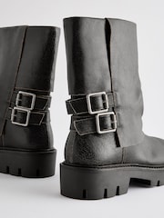 Black Leather Forever Comfort® Buckle Detail Leather Gaiter Biker Boots - Image 3 of 4