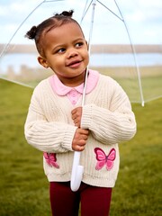 JoJo Maman Bébé Cream Butterfly Crochet Pocket Cardigan - Image 1 of 5