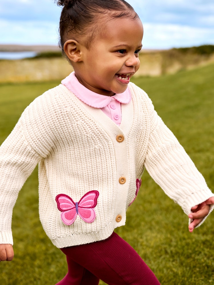 JoJo Maman Bébé Cream Butterfly Crochet Pocket Cardigan - Image 2 of 5