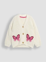 JoJo Maman Bébé Cream Butterfly Crochet Pocket Cardigan - Image 3 of 5