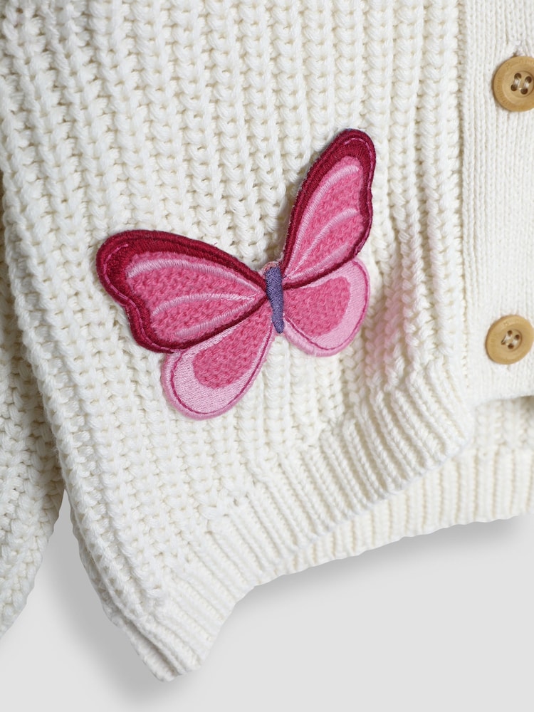 JoJo Maman Bébé Cream Butterfly Crochet Pocket Cardigan - Image 5 of 5