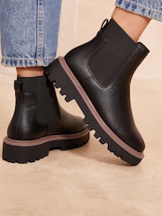 Friends Like These Black Contrast Faux Leather Chunky Flat Chelsea Boot - Image 3 of 4