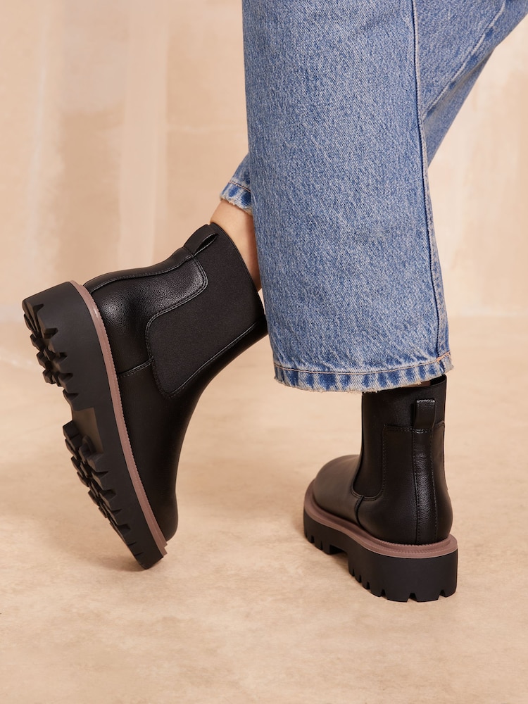 Friends Like These Black Contrast Faux Leather Chunky Flat Chelsea Boot - Image 4 of 4