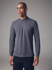 Blue Long Sleeve Pique Polo Shirt - Image 1 of 8