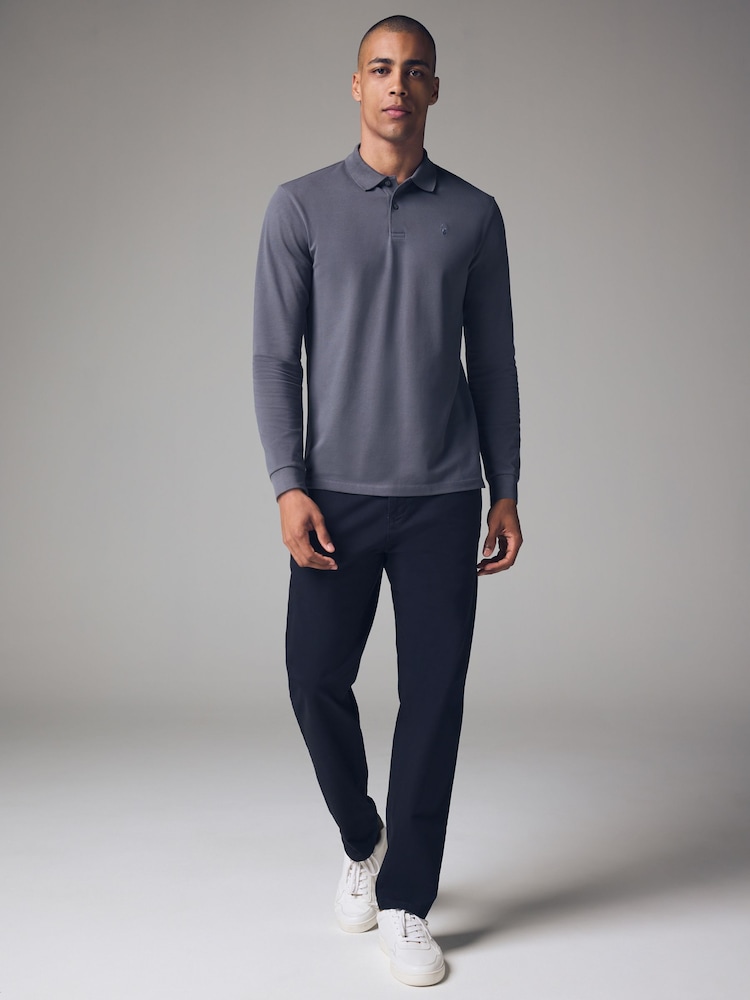 Blue Long Sleeve Pique Polo Shirt - Image 2 of 8