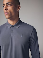 Blue Long Sleeve Pique Polo Shirt - Image 5 of 8