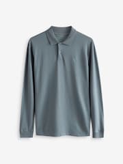 Blue Long Sleeve Pique Polo Shirt - Image 6 of 8