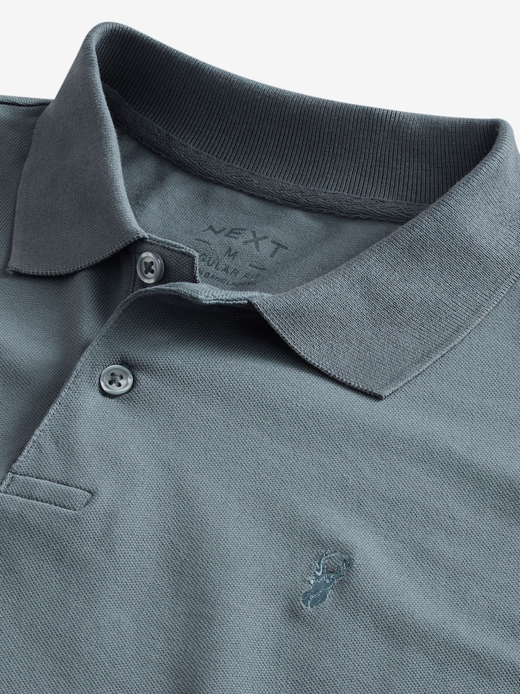 Blue Long Sleeve Pique Polo Shirt - Image 8 of 8