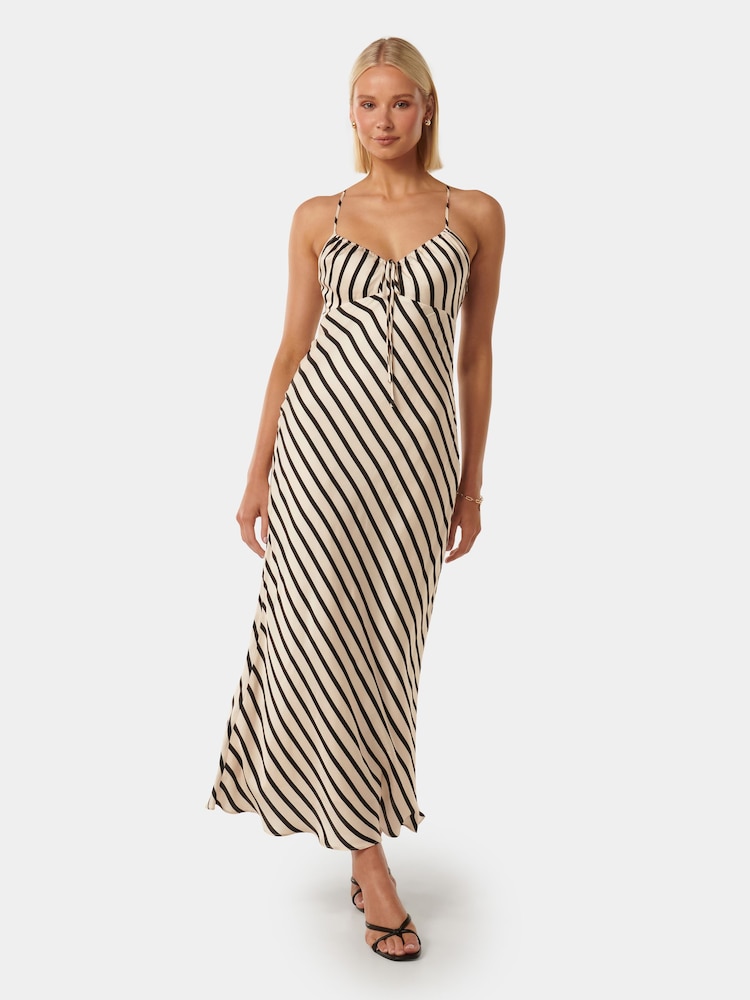 Forever New Nude Abby Satin Striped Midi Dress - Image 1 of 4