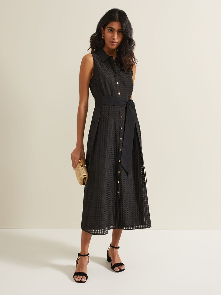 Phase Eight Black Phase Eight Pink Carey Sleeveless Check Midi Dress - Image 1 of 6