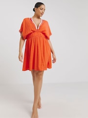 Figleaves Orange Broderie Beach Dress - Image 1 of 4
